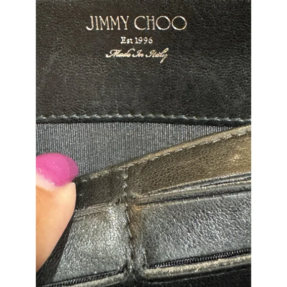 Jimmy Choo Carnaby Leather Wallet With Studs Black Gunmetal - Picture 11 of 16